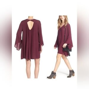 Lush Whitney Boho Bell Sleeves Draped Relaxed Mini Shift Dress XS NWT Hippie